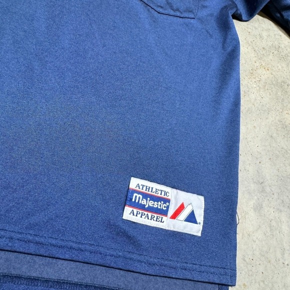 Vintage Majestic Polo Shirt Blank USA Flag Patch Mens Medium Blue Collared - Picture 3 of 8